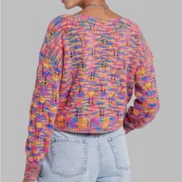 WILD FABLE Rainbow Boat Neck Pointelle Knit Pullover Sweater NWT - Picture 3 of 6